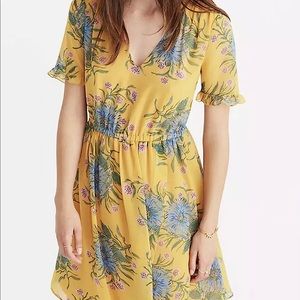 Madewell Sz 4 Yellow Ruffle Sleeve Floral Dress
